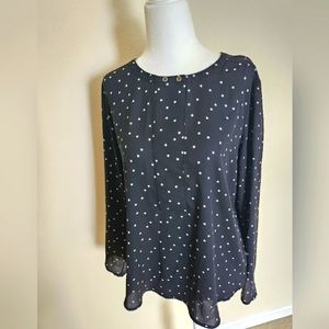 Black and white star long sleeve crewneck blouse Women's size M